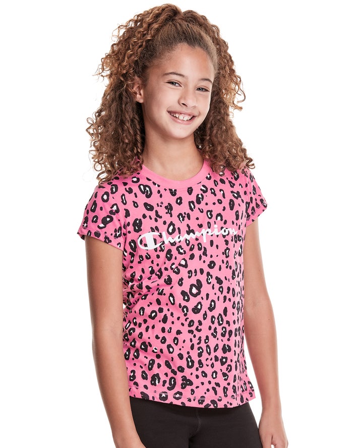 Champion Classic Graphic Leopard Print - Tytön Pinkki/Mustat T-Paita - Suomi 1943570-WN